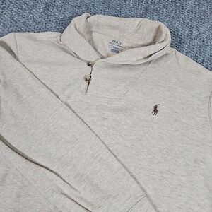 Polo‎ Ralph Lauren Shawl Collar Button Neck Sweatshirt Men's Beige L Casual